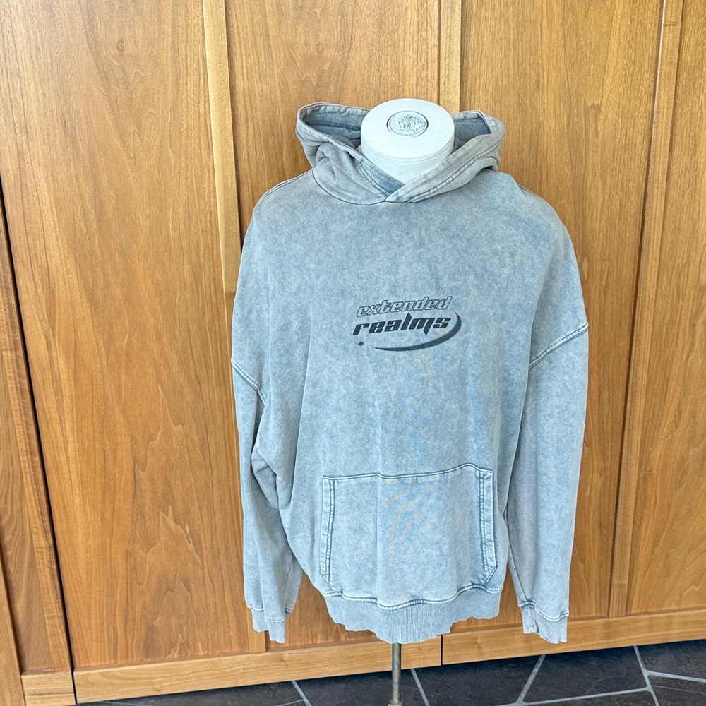 Zara, Washed Gray 'restrained realms' Logo Hoodie - Men